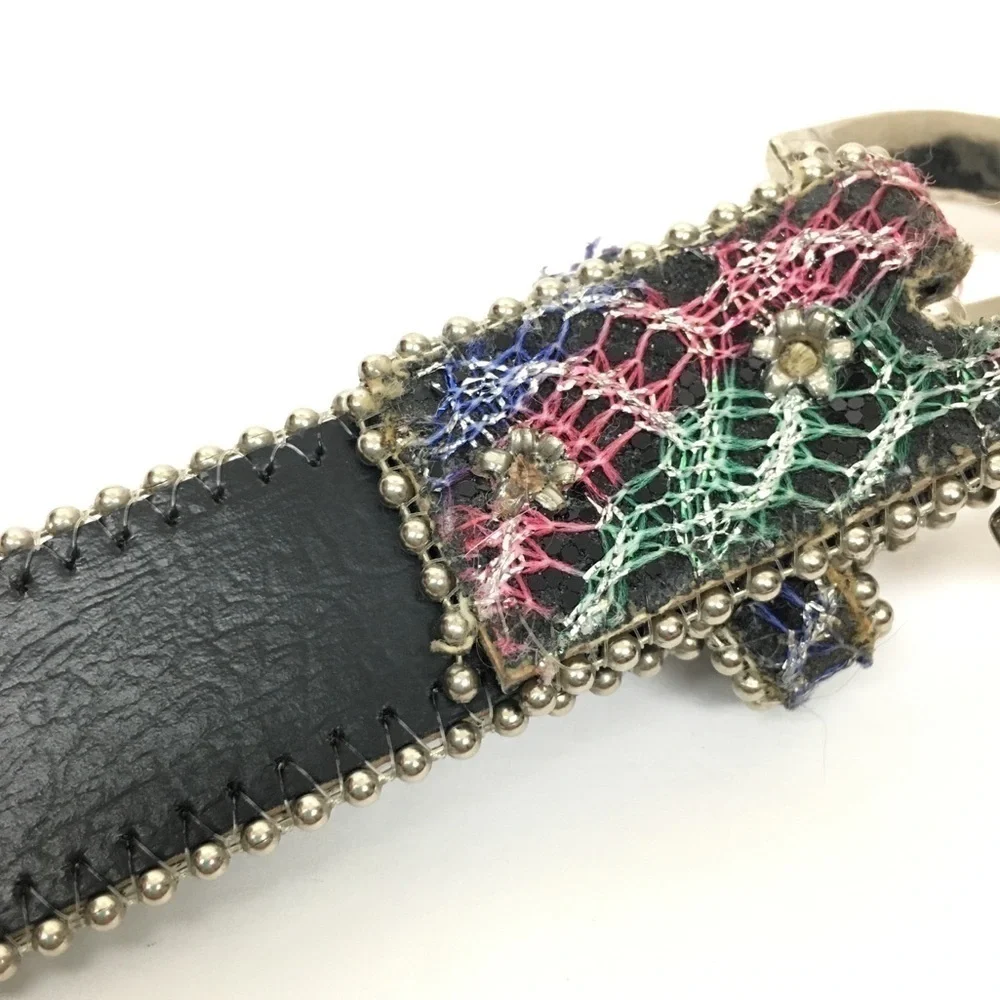 VINTAGE Belt Lace 80s 90s Rainbow Bead Edges Glitter Madonna Paula Abdul Style